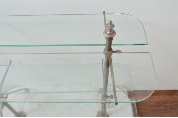 フランスビンテージ　大理石ベースの金属フレームとガラス板のフレンチシェルフ(飾り棚、陳列棚、オープンラック、店舗什器、ヴィンテージ)(R-077745)