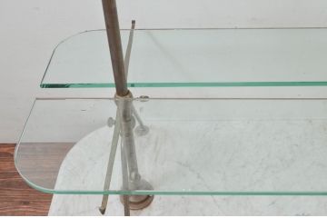 フランスビンテージ　大理石ベースの金属フレームとガラス板のフレンチシェルフ(飾り棚、陳列棚、オープンラック、店舗什器、ヴィンテージ)(R-077745)