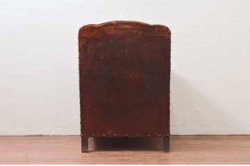 ジャンク品　フランスアンティーク　本革　朽ちた姿が芸術的なフレンチレザーソファ(クラブソファ、ラウンジソファ、一人掛けソファ、1P、アームソファ)(R-077747)