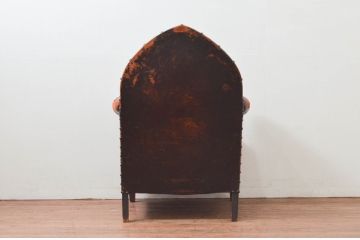 ジャンク品　フランスアンティーク　本革　ユニークなフォルムが魅力的!置くだけで絵になるフレンチレザーソファ(クラブソファ、ラウンジソファ、一人掛けソファ、1P、アームソファ)(R-077748)