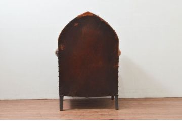 ジャンク品　フランスアンティーク　本革　ユニークなフォルムが魅力的!置くだけで絵になるフレンチレザーソファ(クラブソファ、ラウンジソファ、一人掛けソファ、1P、アームソファ)(R-077749)