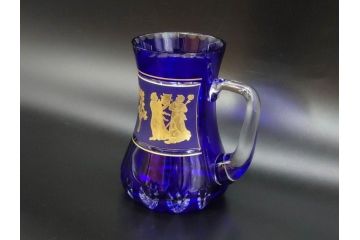 1987年　ベルギー　Val Saint Lambert(ヴァル・サン・ランベール)　キリンビアマグコレクション　コレクターズグラス　金彩　ギリシャ風のデザインが目を引くビアマグ(KIRIN COLLECTORS GLASS、ジョッキ)(R-077756)