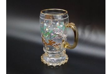 1990年　ドイツ THERESIENTHAL(テレジアンタール) キリンビアマグコレクション　コレクターズグラス　金彩と色鮮やかなバイエルンの花が描かれたビアマグ(KIRIN COLLECTORS GLASS、ジョッキ、グラス)(R-077759)