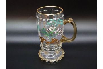 1990年　ドイツ THERESIENTHAL(テレジアンタール) キリンビアマグコレクション　コレクターズグラス　金彩と色鮮やかなバイエルンの花が描かれたビアマグ(KIRIN COLLECTORS GLASS、ジョッキ、グラス)(R-077759)