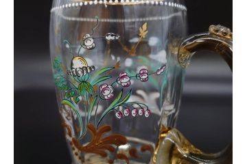 1990年　ドイツ THERESIENTHAL(テレジアンタール) キリンビアマグコレクション　コレクターズグラス　金彩と色鮮やかなバイエルンの花が描かれたビアマグ(KIRIN COLLECTORS GLASS、ジョッキ、グラス)(R-077759)