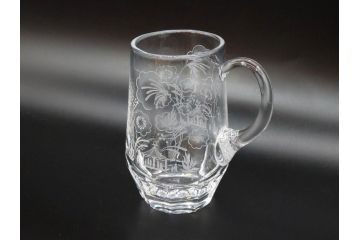 1984年　スウェーデン　Orrefors(オレフォス)　キリンビアマグコレクション　コレクターズグラス　ファイア・ワークス　可愛らしいモチーフに心も和むビアマグ(KIRIN COLLECTORS GLASS、ジョッキ、グラス、クリスタルガラス、花、花火、北欧)(R-077760)