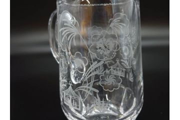 1984年　スウェーデン　Orrefors(オレフォス)　キリンビアマグコレクション　コレクターズグラス　ファイア・ワークス　可愛らしいモチーフに心も和むビアマグ(KIRIN COLLECTORS GLASS、ジョッキ、グラス、クリスタルガラス、花、花火、北欧)(R-077760)
