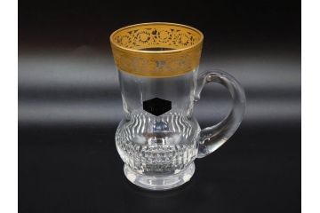 1983年　フランス　Saint Louis(サンルイ)　キリンビアマグコレクション　コレクターズグラス　金彩によるアザミの装飾が美しいビアマグ(KIRIN COLLECTORS GLASS、ジョッキ、グラス)(R-077764)