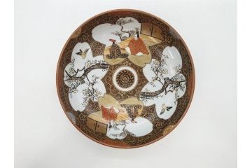 明治期　九谷焼　色絵　花鳥図　約16cm　5.1寸　細かな彩色が美しい中皿5枚セット(裏印、金彩、器、うつわ、和食器、和皿、五寸一分)(R-077770)