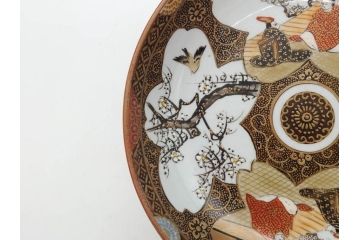 明治期　九谷焼　色絵　花鳥図　約16cm　5.1寸　細かな彩色が美しい中皿5枚セット(裏印、金彩、器、うつわ、和食器、和皿、五寸一分)(R-077770)