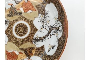 明治期　九谷焼　色絵　花鳥図　約16cm　5.1寸　細かな彩色が美しい中皿5枚セット(裏印、金彩、器、うつわ、和食器、和皿、五寸一分)(R-077770)