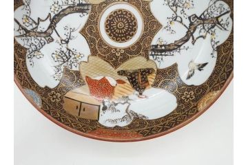 明治期　九谷焼　色絵　花鳥図　約16cm　5.1寸　細かな彩色が美しい中皿5枚セット(裏印、金彩、器、うつわ、和食器、和皿、五寸一分)(R-077770)
