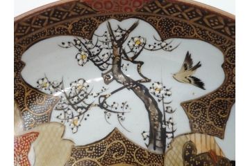 明治期　九谷焼　色絵　花鳥図　約16cm　5.1寸　細かな彩色が美しい中皿5枚セット(裏印、金彩、器、うつわ、和食器、和皿、五寸一分)(R-077770)