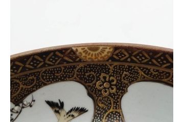 明治期　九谷焼　色絵　花鳥図　約16cm　5.1寸　細かな彩色が美しい中皿5枚セット(裏印、金彩、器、うつわ、和食器、和皿、五寸一分)(R-077770)