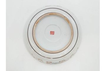 明治期　九谷焼　色絵　花鳥図　約16cm　5.1寸　細かな彩色が美しい中皿5枚セット(裏印、金彩、器、うつわ、和食器、和皿、五寸一分)(R-077770)