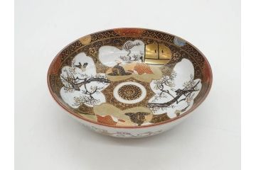 明治期　九谷焼　色絵　花鳥図　約16cm　5.1寸　細かな彩色が美しい中皿5枚セット(裏印、金彩、器、うつわ、和食器、和皿、五寸一分)(R-077770)
