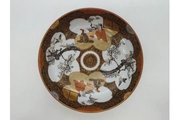 明治期　九谷焼　色絵　花鳥図　約16cm　5.1寸　細かな彩色が美しい中皿5枚セット(裏印、金彩、器、うつわ、和食器、和皿、五寸一分)(R-077770)