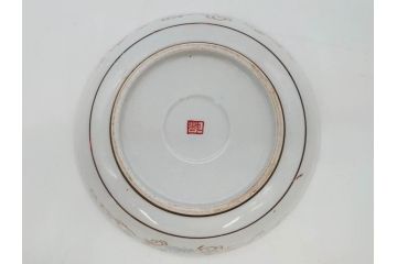 明治期　九谷焼　色絵　花鳥図　約16cm　5.1寸　細かな彩色が美しい中皿5枚セット(裏印、金彩、器、うつわ、和食器、和皿、五寸一分)(R-077770)