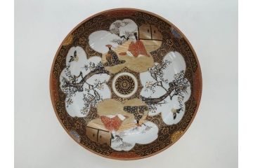 明治期　九谷焼　色絵　花鳥図　約16cm　5.1寸　細かな彩色が美しい中皿5枚セット(裏印、金彩、器、うつわ、和食器、和皿、五寸一分)(R-077770)