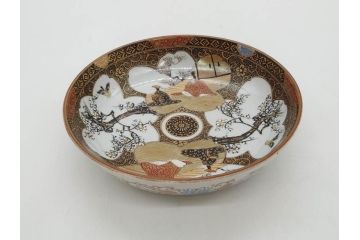 明治期　九谷焼　色絵　花鳥図　約16cm　5.1寸　細かな彩色が美しい中皿5枚セット(裏印、金彩、器、うつわ、和食器、和皿、五寸一分)(R-077770)