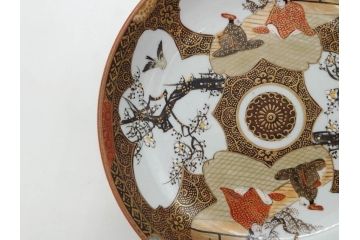 明治期　九谷焼　色絵　花鳥図　約16cm　5.1寸　細かな彩色が美しい中皿5枚セット(裏印、金彩、器、うつわ、和食器、和皿、五寸一分)(R-077771)