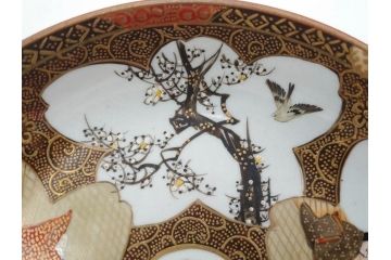 明治期　九谷焼　色絵　花鳥図　約16cm　5.1寸　細かな彩色が美しい中皿5枚セット(裏印、金彩、器、うつわ、和食器、和皿、五寸一分)(R-077771)