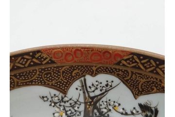 明治期　九谷焼　色絵　花鳥図　約16cm　5.1寸　細かな彩色が美しい中皿5枚セット(裏印、金彩、器、うつわ、和食器、和皿、五寸一分)(R-077771)