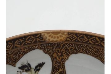 明治期　九谷焼　色絵　花鳥図　約16cm　5.1寸　細かな彩色が美しい中皿5枚セット(裏印、金彩、器、うつわ、和食器、和皿、五寸一分)(R-077771)