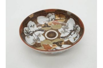 明治期　九谷焼　色絵　花鳥図　約16cm　5.1寸　細かな彩色が美しい中皿5枚セット(裏印、金彩、器、うつわ、和食器、和皿、五寸一分)(R-077771)