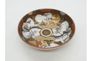 明治期　九谷焼　色絵　花鳥図　約16cm　5.1寸　細かな彩色が美しい中皿5枚セット(裏印、金彩、器、うつわ、和食器、和皿、五寸一分)(R-077771)