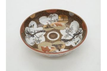 明治期　九谷焼　色絵　花鳥図　約16cm　5.1寸　細かな彩色が美しい中皿5枚セット(裏印、金彩、器、うつわ、和食器、和皿、五寸一分)(R-077771)