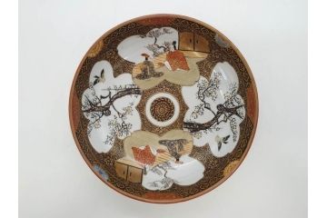 明治期　九谷焼　色絵　花鳥図　約16cm　5.1寸　細かな彩色が美しい中皿5枚セット(裏印、金彩、器、うつわ、和食器、和皿、五寸一分)(R-077771)