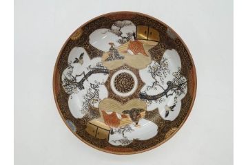 明治期　九谷焼　色絵　花鳥図　約16cm　5.1寸　細かな彩色が美しい中皿5枚セット(裏印、金彩、器、うつわ、和食器、和皿、五寸一分)(R-077771)