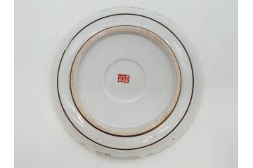 明治期　九谷焼　色絵　花鳥図　約16cm　5.1寸　細かな彩色が美しい中皿5枚セット(裏印、金彩、器、うつわ、和食器、和皿、五寸一分)(R-077771)