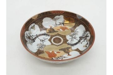 明治期　九谷焼　色絵　花鳥図　約16cm　5.1寸　細かな彩色が美しい中皿5枚セット(裏印、金彩、器、うつわ、和食器、和皿、五寸一分)(R-077772)