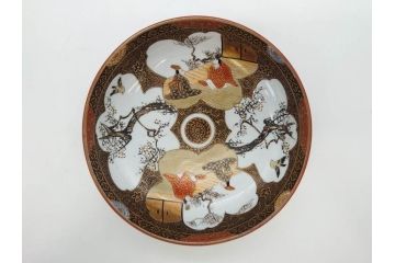 明治期　九谷焼　色絵　花鳥図　約16cm　5.1寸　細かな彩色が美しい中皿5枚セット(裏印、金彩、器、うつわ、和食器、和皿、五寸一分)(R-077772)