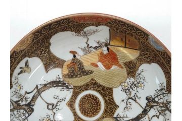 明治期　九谷焼　色絵　花鳥図　約16cm　5.1寸　細かな彩色が美しい中皿5枚セット(裏印、金彩、器、うつわ、和食器、和皿、五寸一分)(R-077772)
