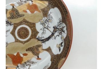 明治期　九谷焼　色絵　花鳥図　約16cm　5.1寸　細かな彩色が美しい中皿5枚セット(裏印、金彩、器、うつわ、和食器、和皿、五寸一分)(R-077772)