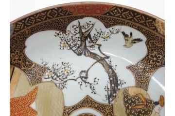 明治期　九谷焼　色絵　花鳥図　約16cm　5.1寸　細かな彩色が美しい中皿5枚セット(裏印、金彩、器、うつわ、和食器、和皿、五寸一分)(R-077772)