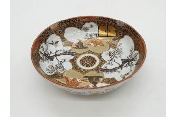 明治期　九谷焼　色絵　花鳥図　約16cm　5.1寸　細かな彩色が美しい中皿5枚セット(裏印、金彩、器、うつわ、和食器、和皿、五寸一分)(R-077772)