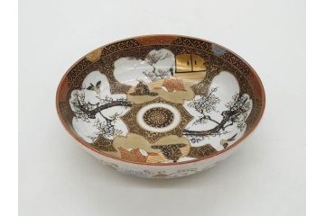 明治期　九谷焼　色絵　花鳥図　約16cm　5.1寸　細かな彩色が美しい中皿5枚セット(裏印、金彩、器、うつわ、和食器、和皿、五寸一分)(R-077772)