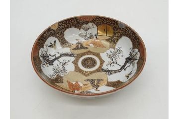 明治期　九谷焼　色絵　花鳥図　約16cm　5.1寸　細かな彩色が美しい中皿5枚セット(裏印、金彩、器、うつわ、和食器、和皿、五寸一分)(R-077772)