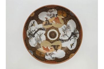 明治期　九谷焼　色絵　花鳥図　約16cm　5.1寸　細かな彩色が美しい中皿5枚セット(裏印、金彩、器、うつわ、和食器、和皿、五寸一分)(R-077772)