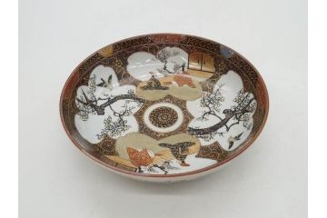 明治期　九谷焼　色絵　花鳥図　約16cm　5.1寸　細かな彩色が美しい中皿5枚セット(裏印、金彩、器、うつわ、和食器、和皿、五寸一分)(R-077772)