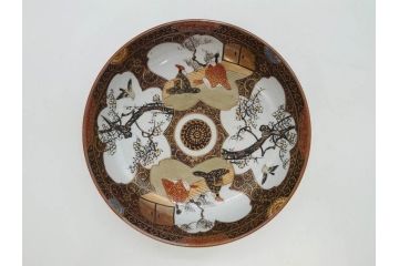 明治期　九谷焼　色絵　花鳥図　約16cm　5.1寸　細かな彩色が美しい中皿5枚セット(裏印、金彩、器、うつわ、和食器、和皿、五寸一分)(R-077772)