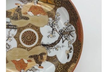 明治期　九谷焼　色絵　花鳥図　約16cm　5.1寸　細かな彩色が美しい中皿5枚セット(裏印、金彩、器、うつわ、和食器、和皿、五寸一分)(R-077773)