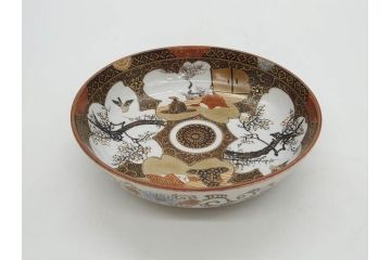 明治期　九谷焼　色絵　花鳥図　約16cm　5.1寸　細かな彩色が美しい中皿5枚セット(裏印、金彩、器、うつわ、和食器、和皿、五寸一分)(R-077773)
