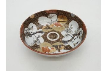明治期　九谷焼　色絵　花鳥図　約16cm　5.1寸　細かな彩色が美しい中皿5枚セット(裏印、金彩、器、うつわ、和食器、和皿、五寸一分)(R-077773)