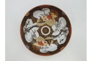 明治期　九谷焼　色絵　花鳥図　約16cm　5.1寸　細かな彩色が美しい中皿5枚セット(裏印、金彩、器、うつわ、和食器、和皿、五寸一分)(R-077773)