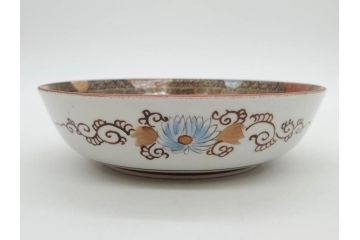 明治期　九谷焼　色絵　花鳥図　約16cm　5.1寸　細かな彩色が美しい中皿5枚セット(裏印、金彩、器、うつわ、和食器、和皿、五寸一分)(R-077773)